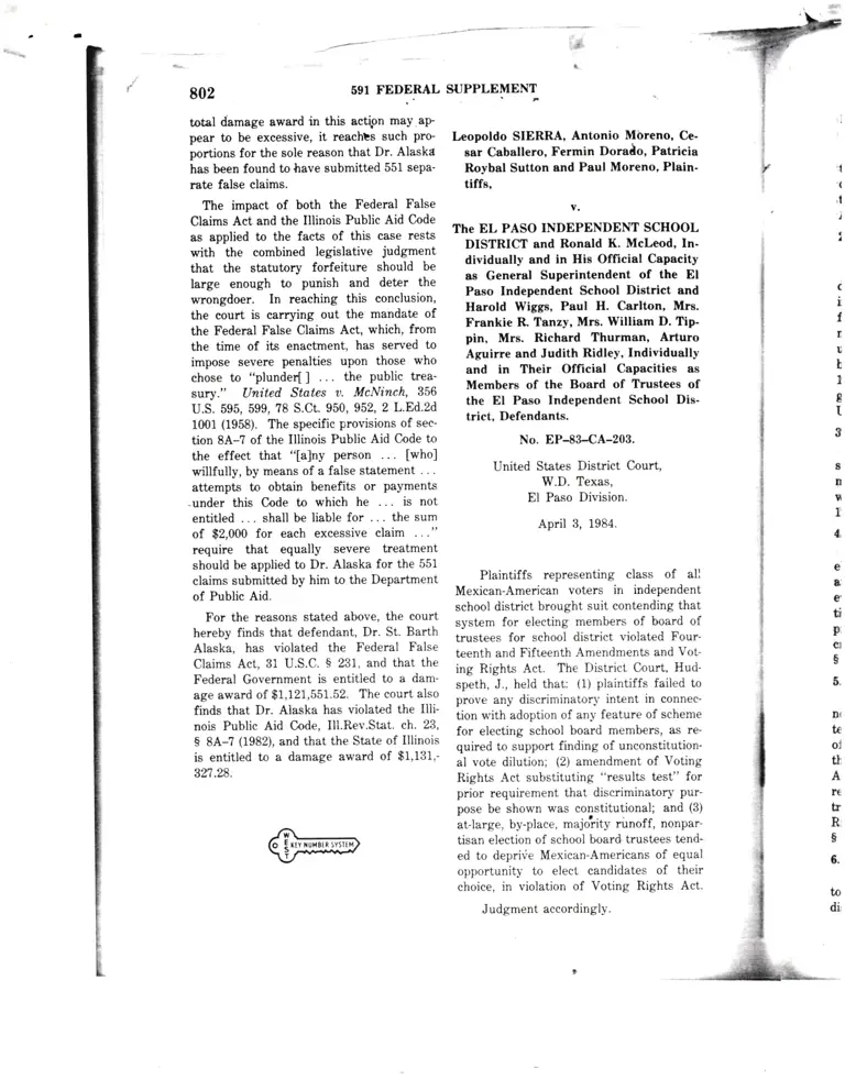 Sierra v. El Paso Independent School District Court Opinion preview