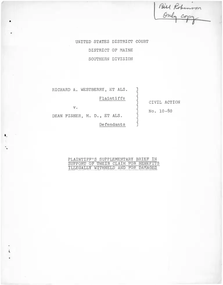 Westberry v. Fisher Plaintiff's Supplementary Brief preview