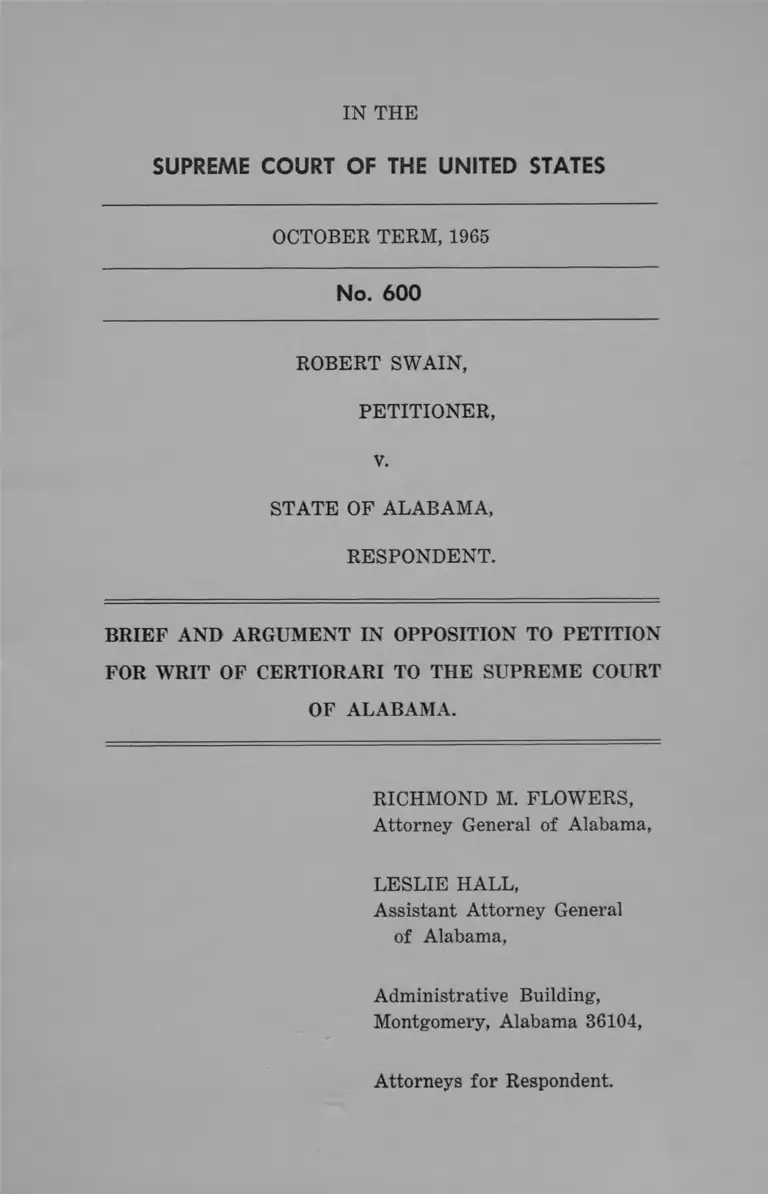 Swain v. Alabama Brief and Argument in Opposition to Petition for Certiorari preview