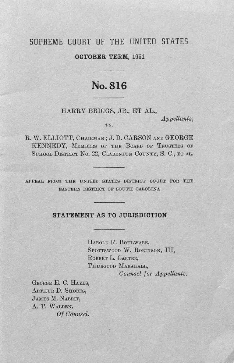Briggs v. Elliot Statement as to Jurisdiction No. 816 preview