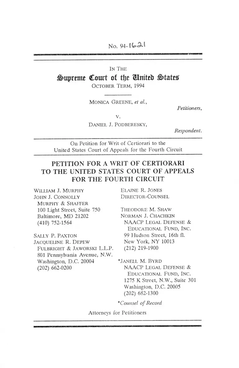 Petition for Writ of Certiorari to the United States Court of Appeals for the Fourth Circuit preview
