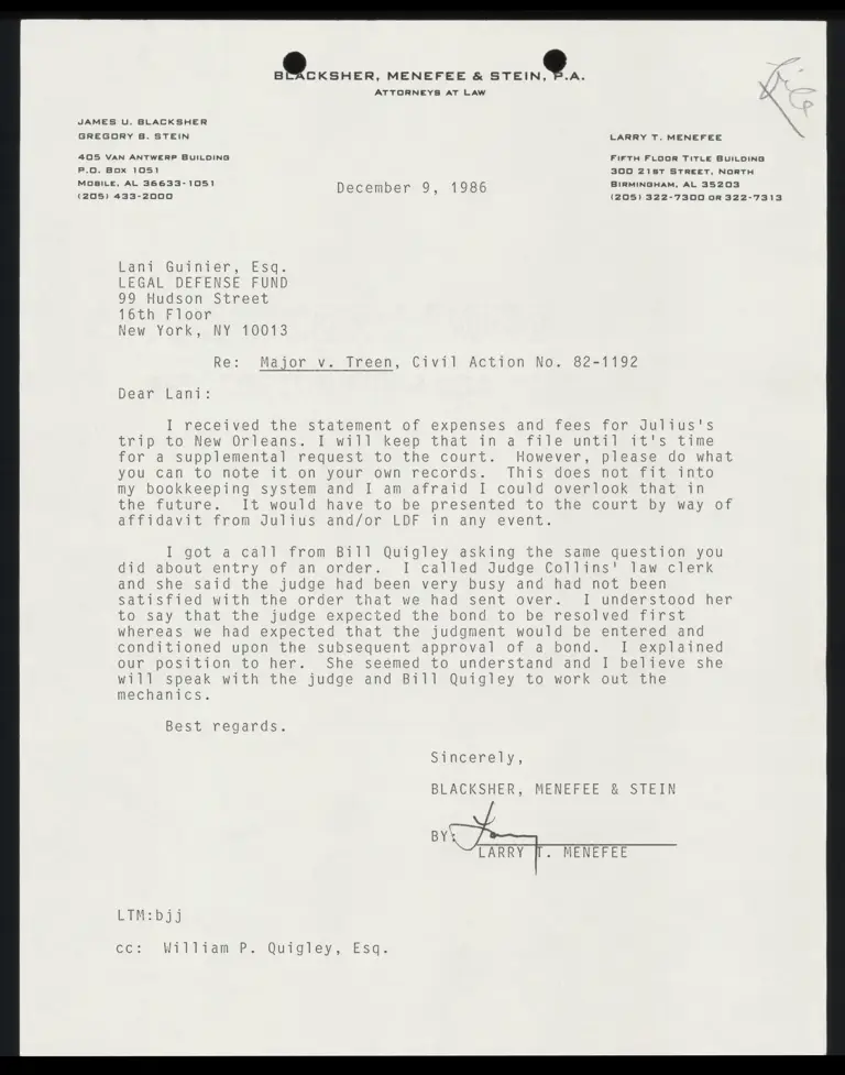 Correspondence from Menefee to Guinier preview