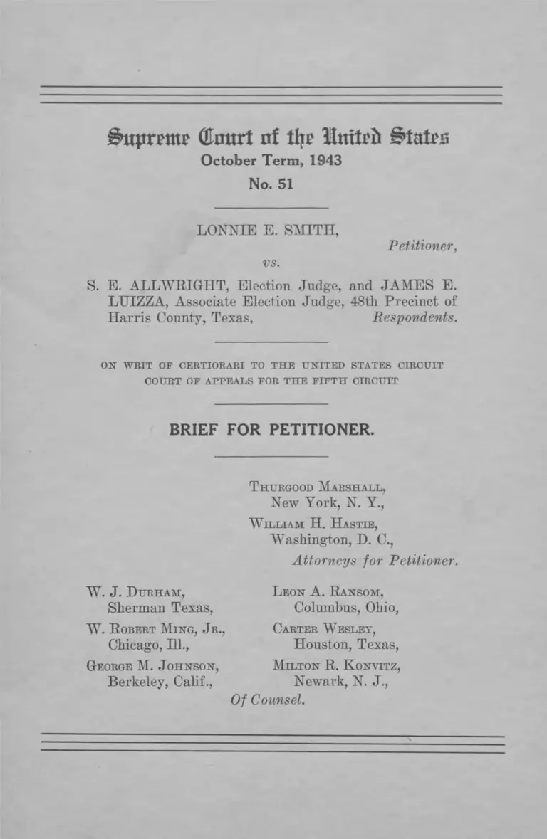 Smith v Allwright Brief for Petitioner preview