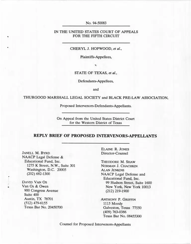 Hopwood v. Texas Reply Brief of Proposed Intervenors-Appellants preview