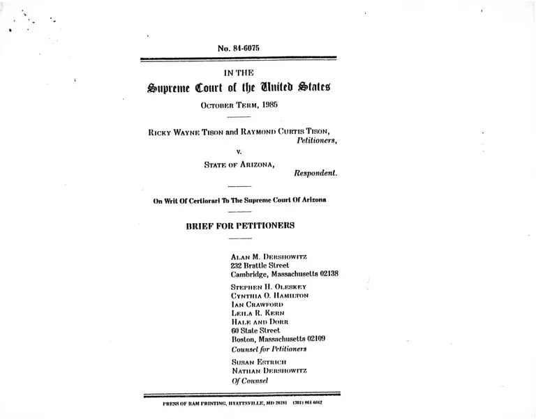 Tison v. Arizona Brief for Petitioners preview