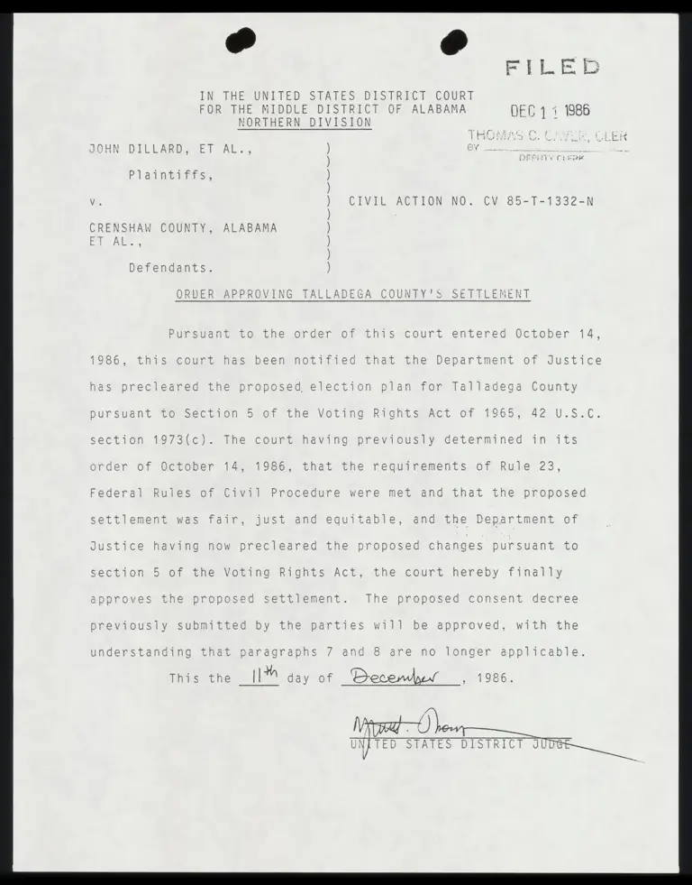 Order Approving Talladega County's Settlement preview