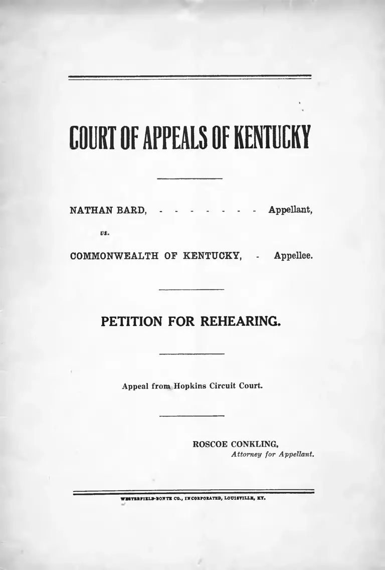 Bard v. Kentucky Petition for Rehearing preview