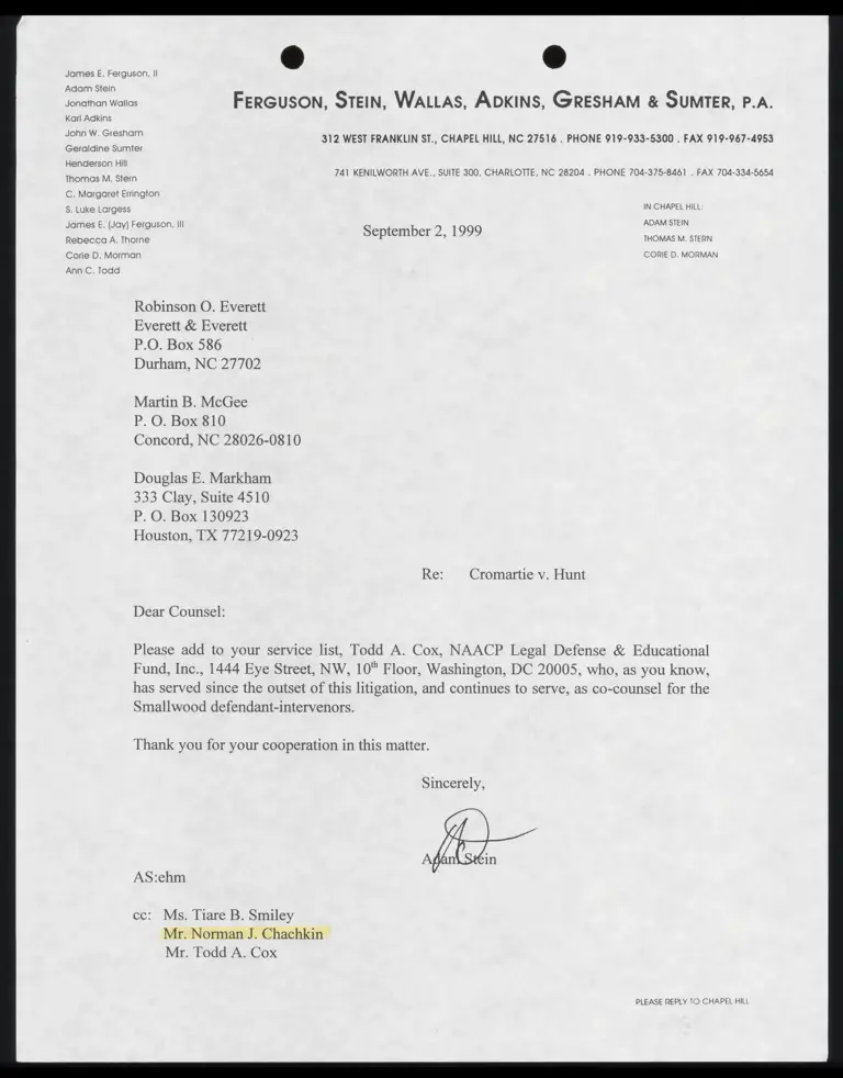Correspondence from Stein to Counsel preview