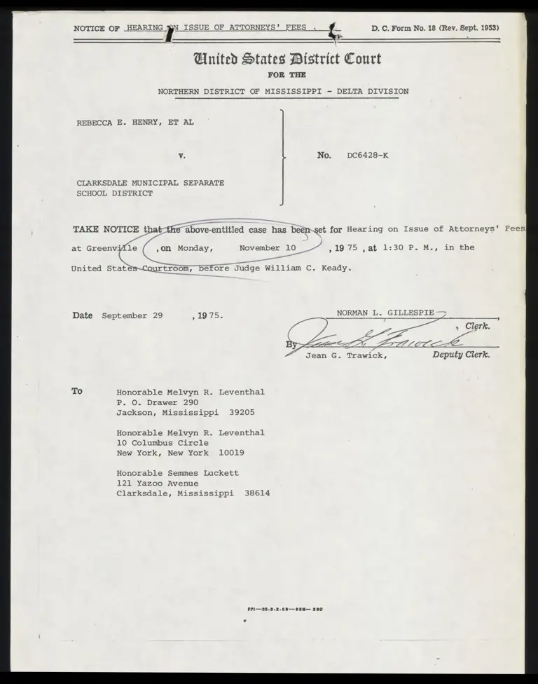 Notice for Hearing on Attorneys' Fees preview