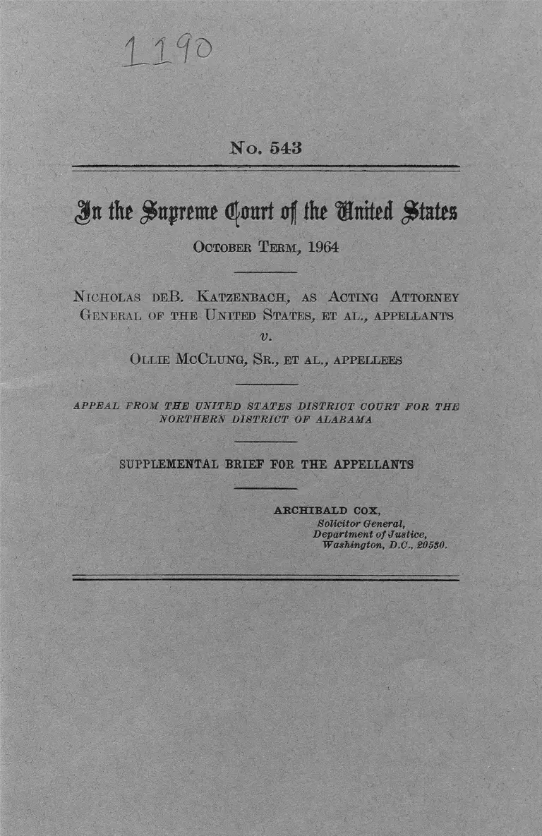 Katzenbach v. McClung Supplemental Brief for Appellants preview