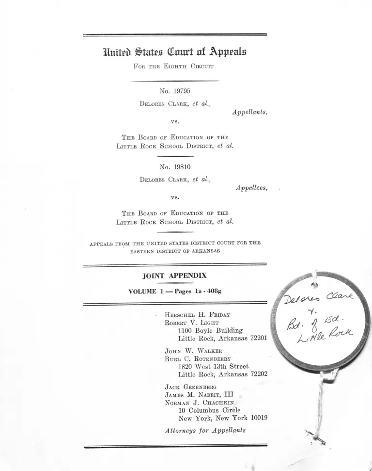 Clark v. Little Rock Board of Education Joint Appendix Volume I preview