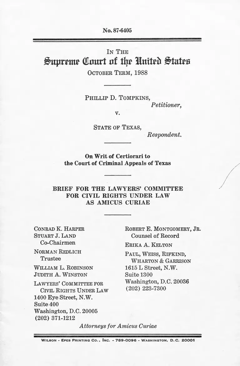 Tompkins v. Texas Brief Amicus Curiae preview