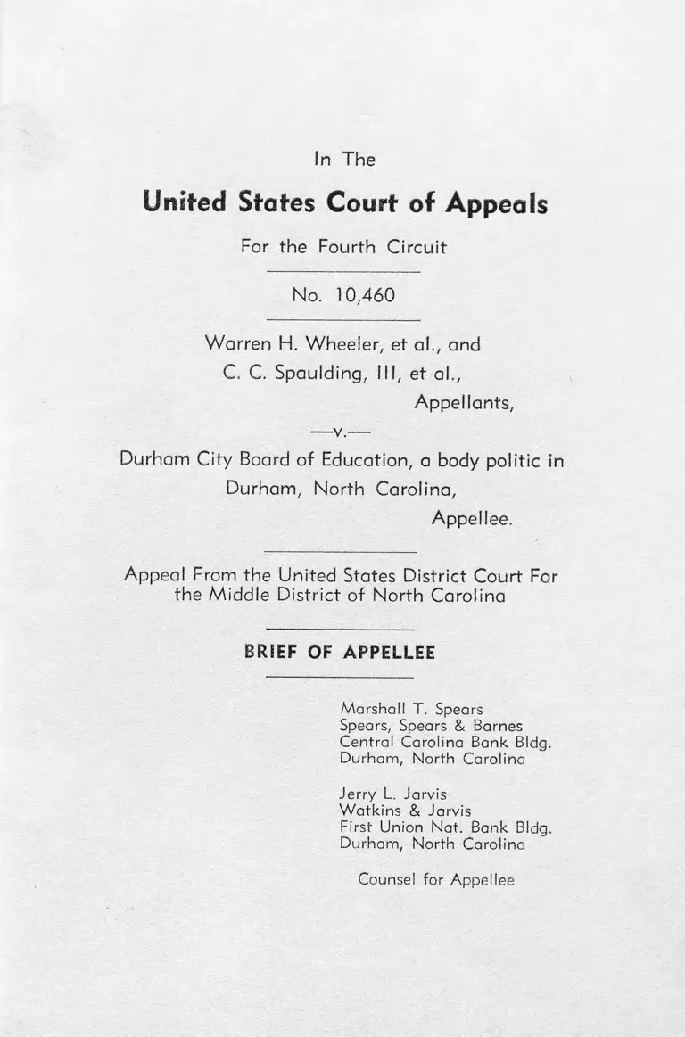 Wheeler v. Durham City Board of Education Brief of Appellee preview