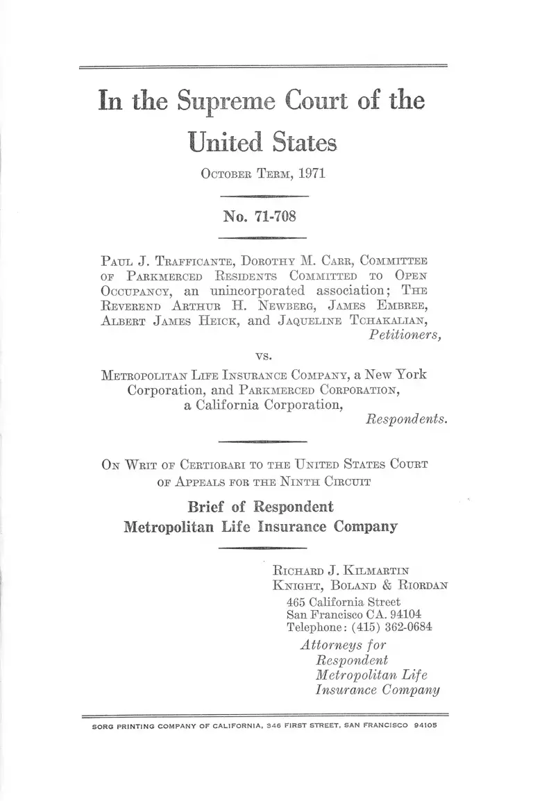 Trafficante v. Metropolitan Life Insurance Company Brief of Respondent preview