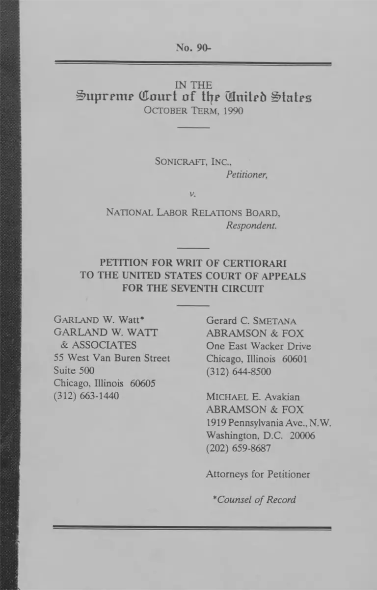 Sonicraft v National Labor Relations Board Petition for writ of Certiorari preview