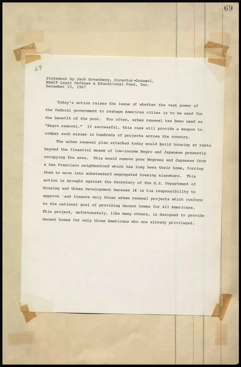 Greenberg Statement on Urban Renewal preview