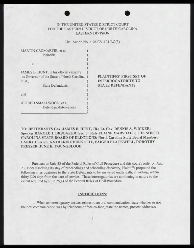 Plaintiffs' First Set of Interrogatories to State Defendants preview