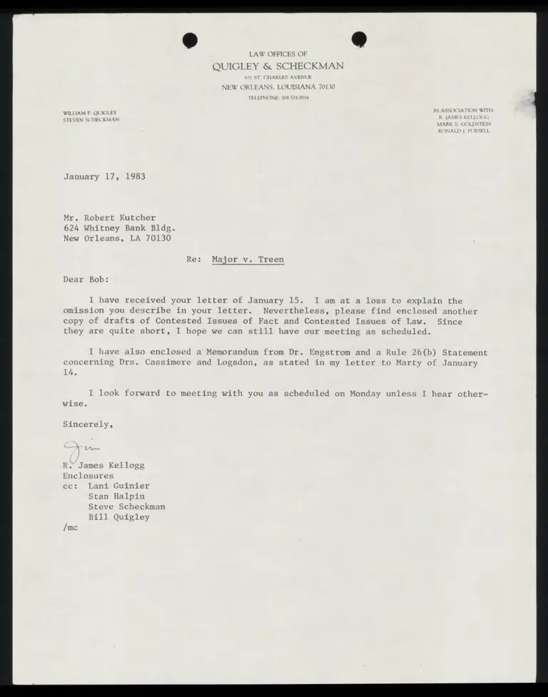 Letter from James Kellogg to Robert Kutcher RE Rule 26(b) Statements and Uncontested Material Facts preview