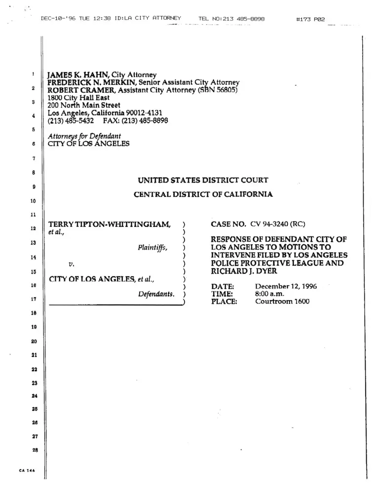 Tipton-Whittingham v. City of Los Angeles Response to Motions to Intervene preview