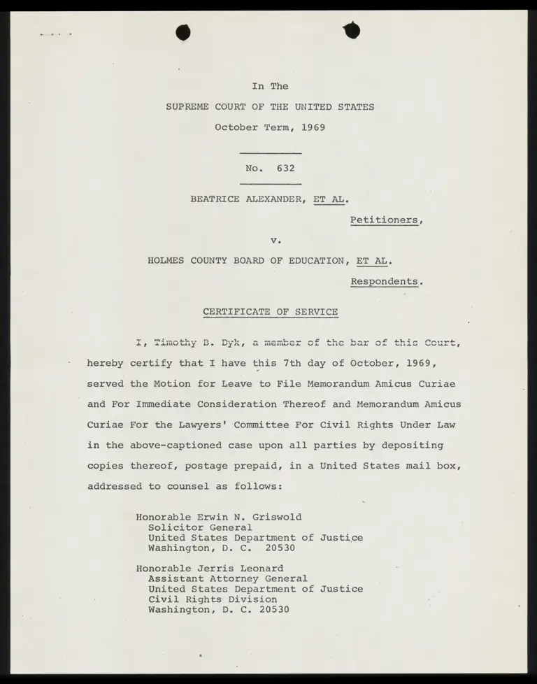 Certificate of Service RE: Motion for Leave to File Memorandum Amicus Curiae preview