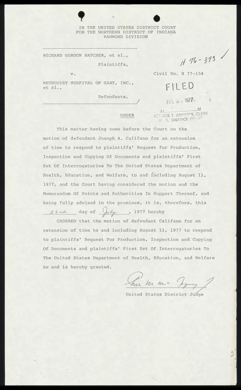 Order granting defendant an extension of time preview