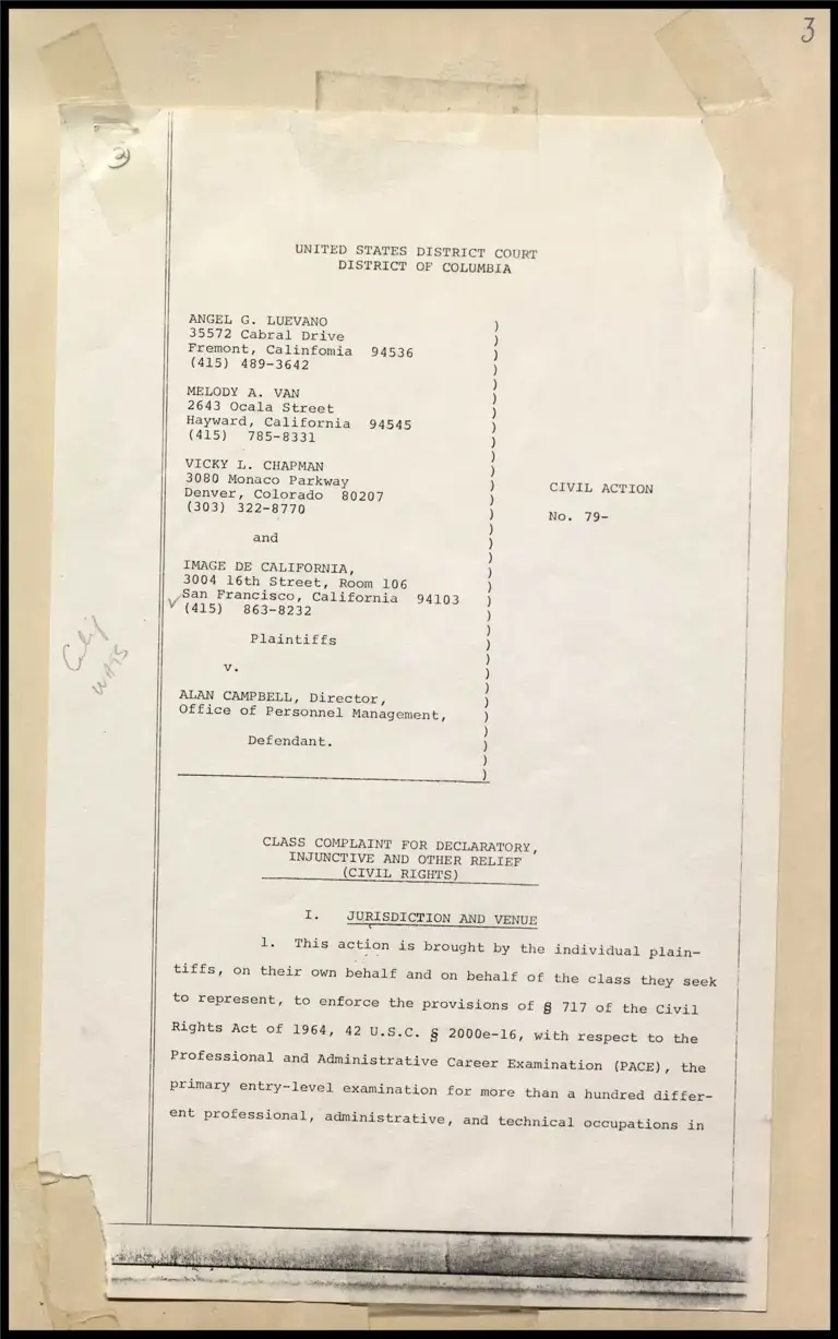 Luevano v. Campbell Class Complaint for Declaratory, Injunctive and Other Relief (Civil Rights) preview