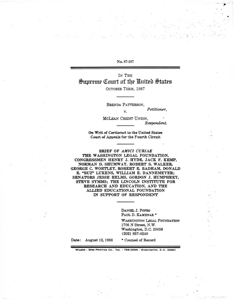 Patterson v. McLean Credit Union Brief of Amici Curiae The Washington Legal Foundation et al. preview