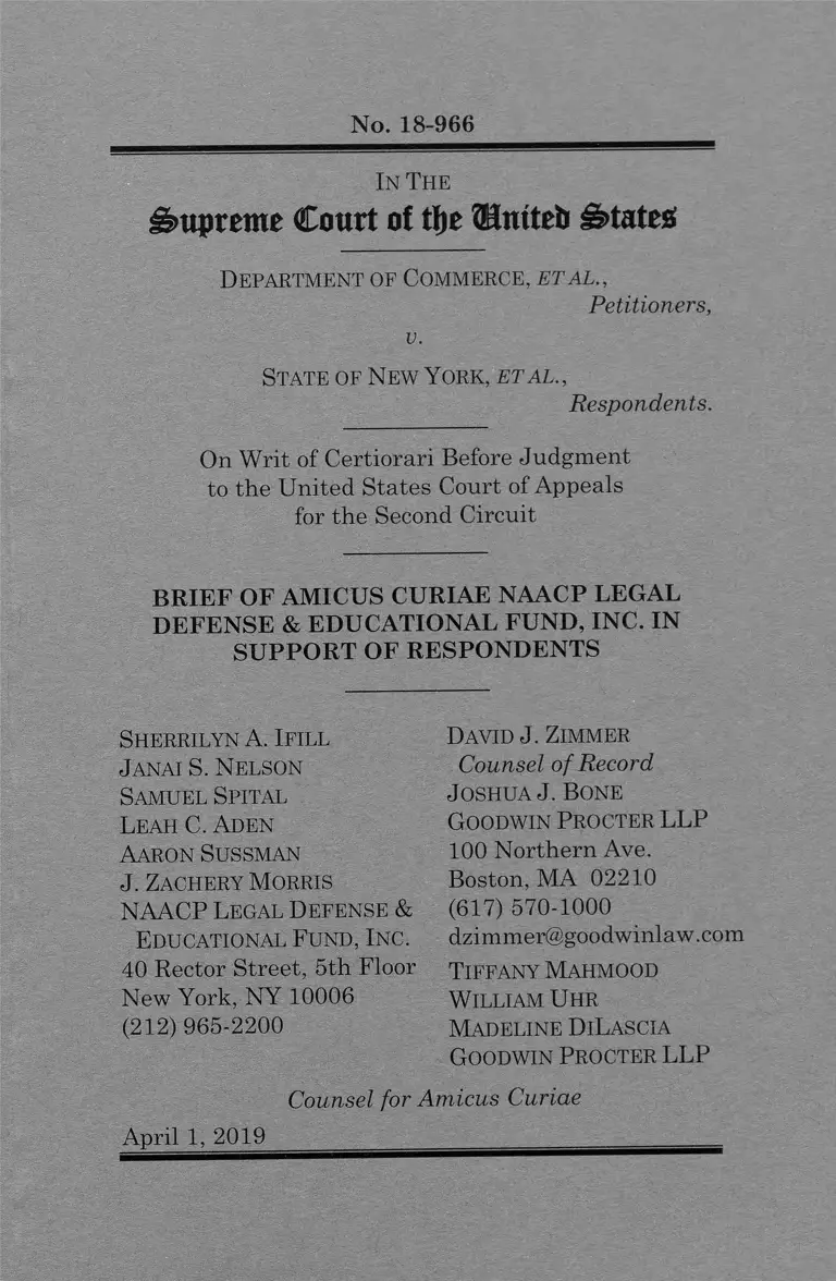 Department of Commerce v. New York Brief of Amicus Curiae in Support of Respondents preview