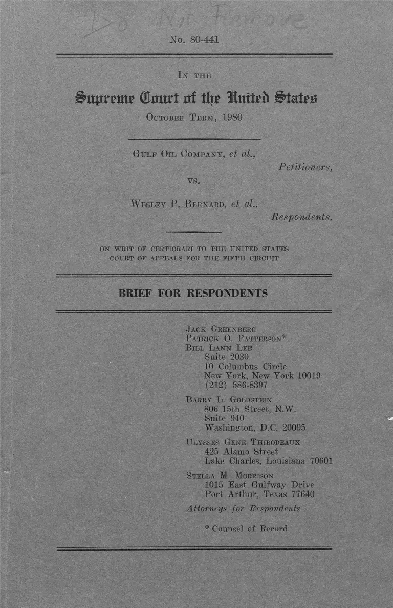 Gulf Oil Company v. Bernard Brief for Respondents preview