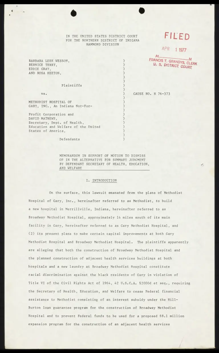 Memorandum in Support of Motion to Dismiss or in the Alternative for Summary Judgment by Defendant preview