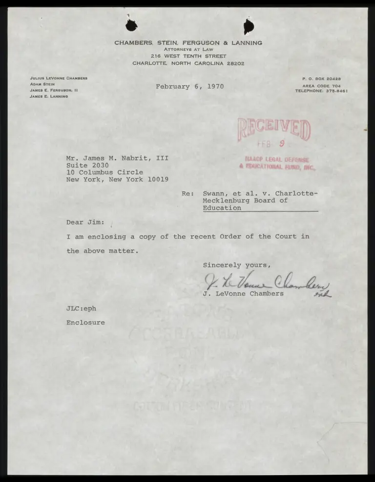 Correspondence from Chambers to Nabrit Re: Order of the Court preview