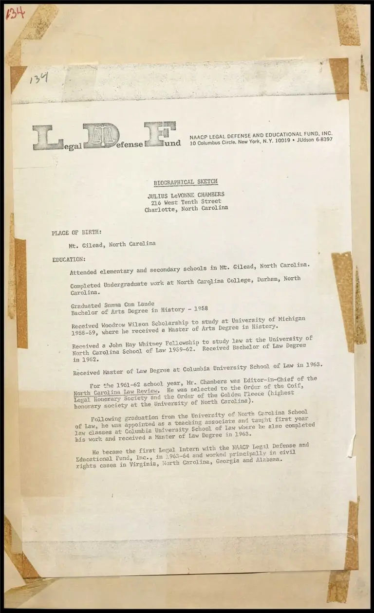 Biographical Sketch of Julius LeVonne Chambers preview