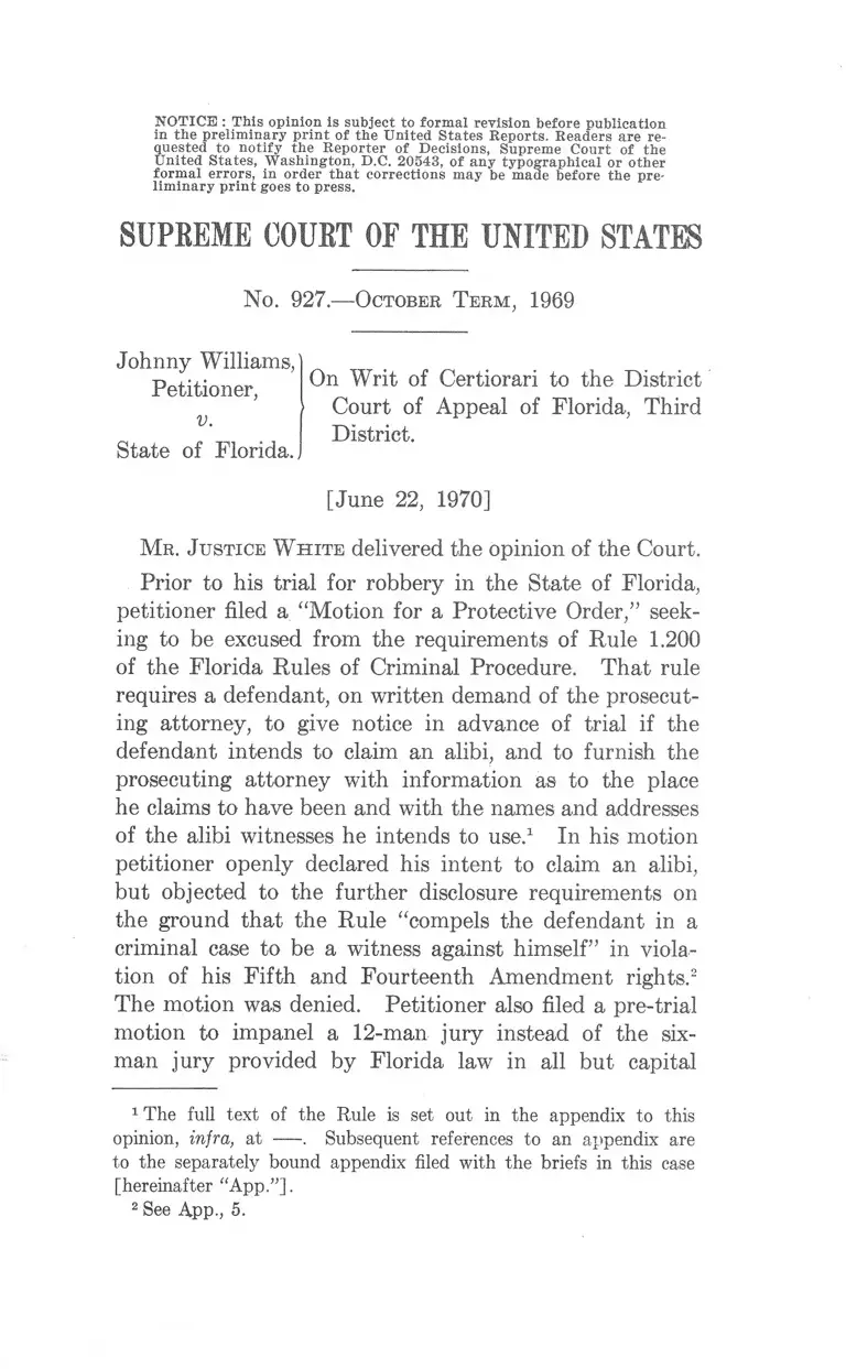 Williams v. Florida Opinion preview