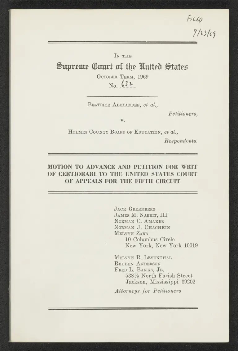 Motion to Advance and Petition for Writ of Certiorari preview