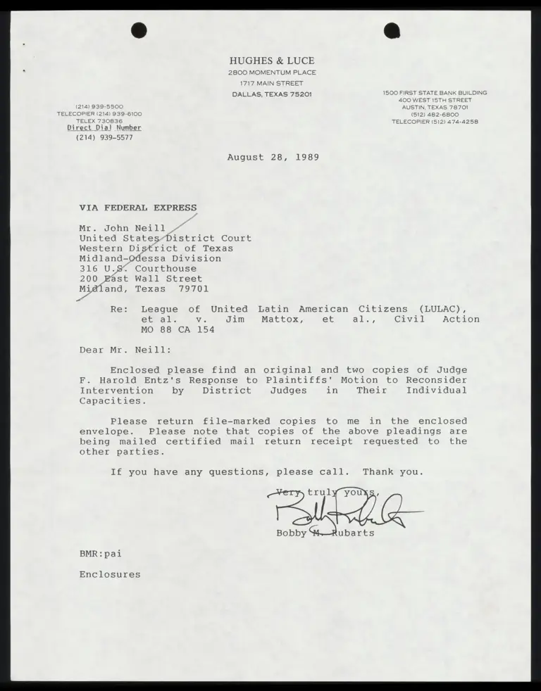 Judge Entz's Response to Plaintiffs' Motion to Reconsider Intervention by District; Order Denying Motion preview