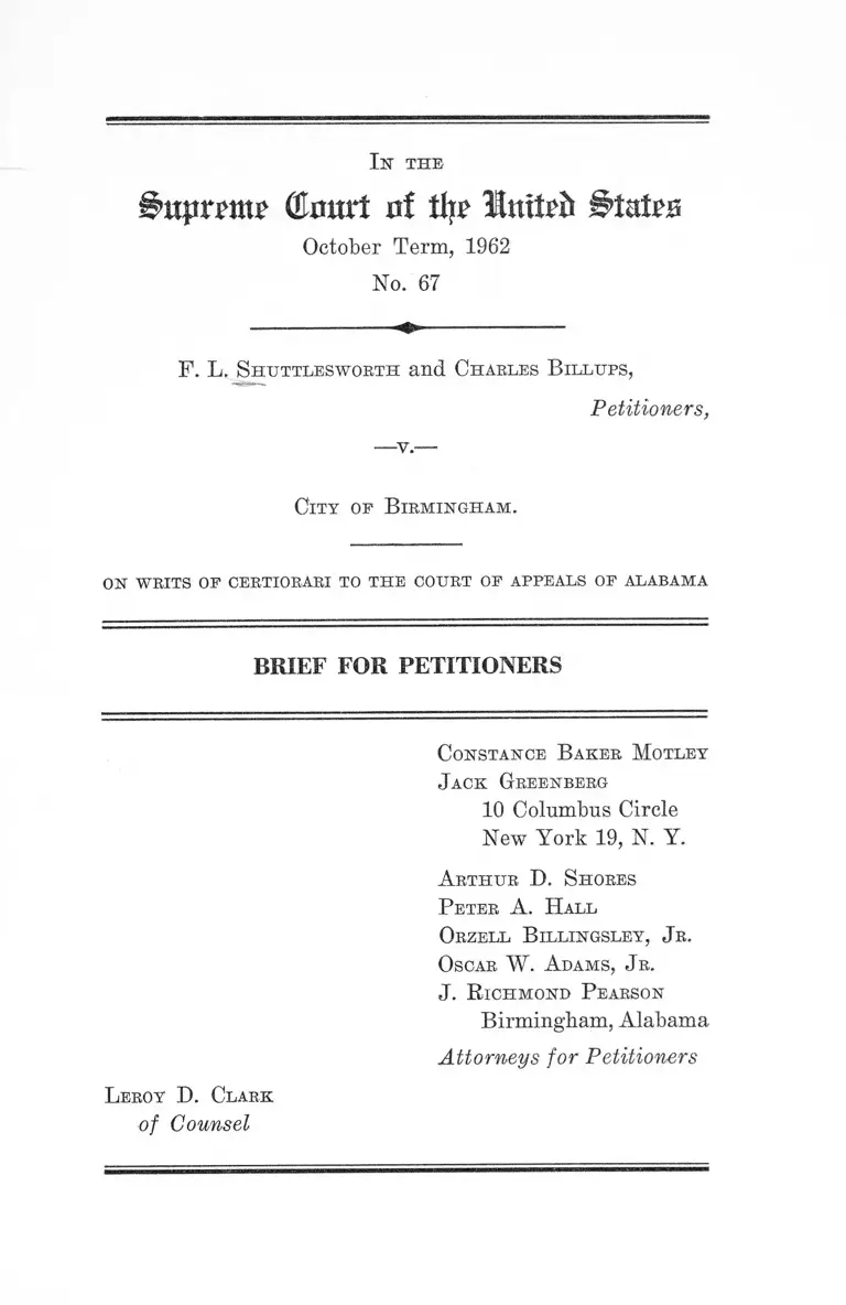 Shuttlesworth v Birmingham AL Brief for Petitioner preview
