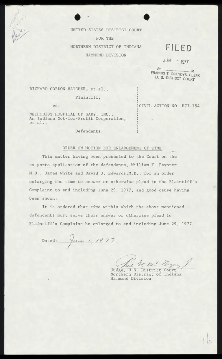 Order on Motion for Enlargement of Time preview