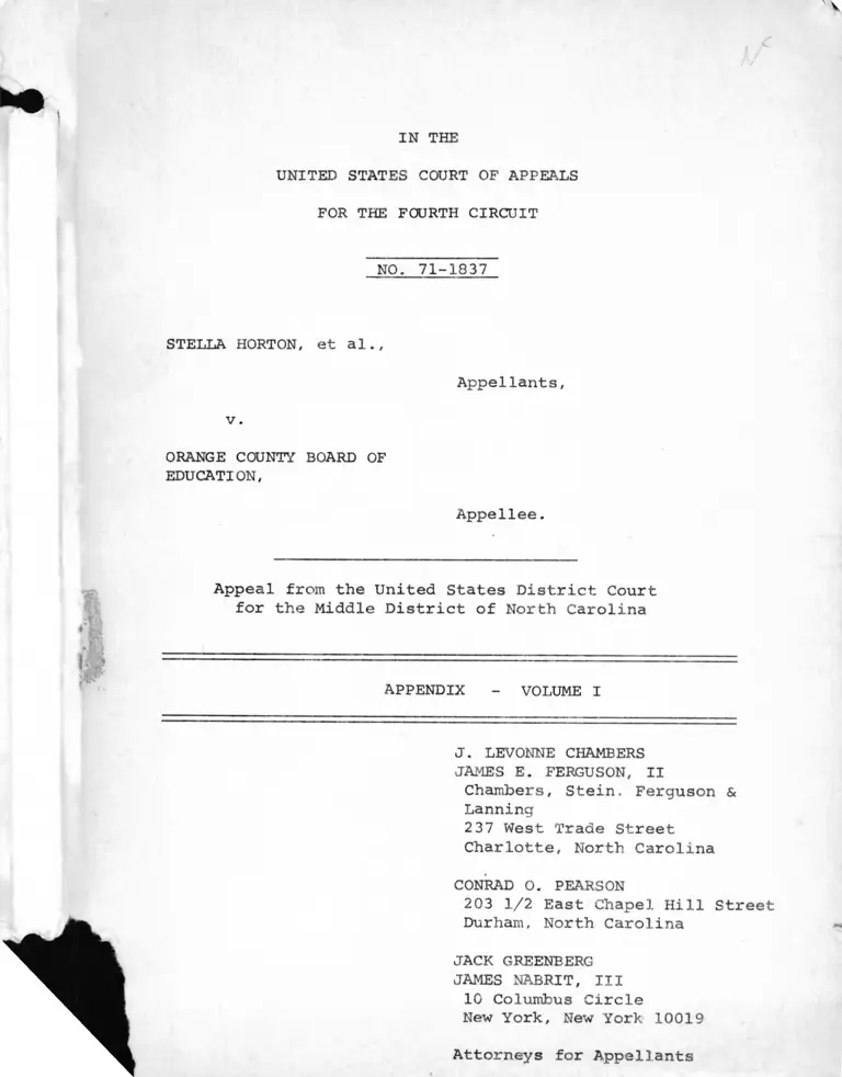 Horton v. Orange County Board of Education Appendix - Vol. I preview