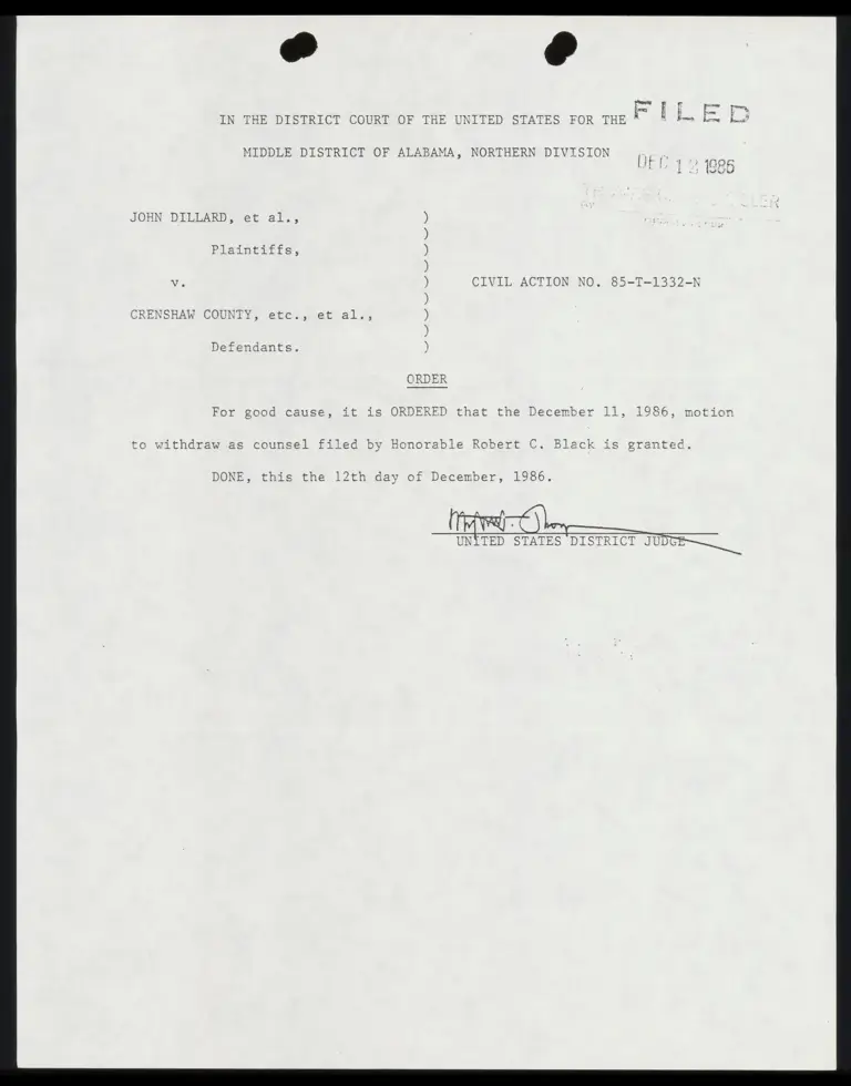 Order Granting Motion to Withdraw Robert C. Black as Counsel preview