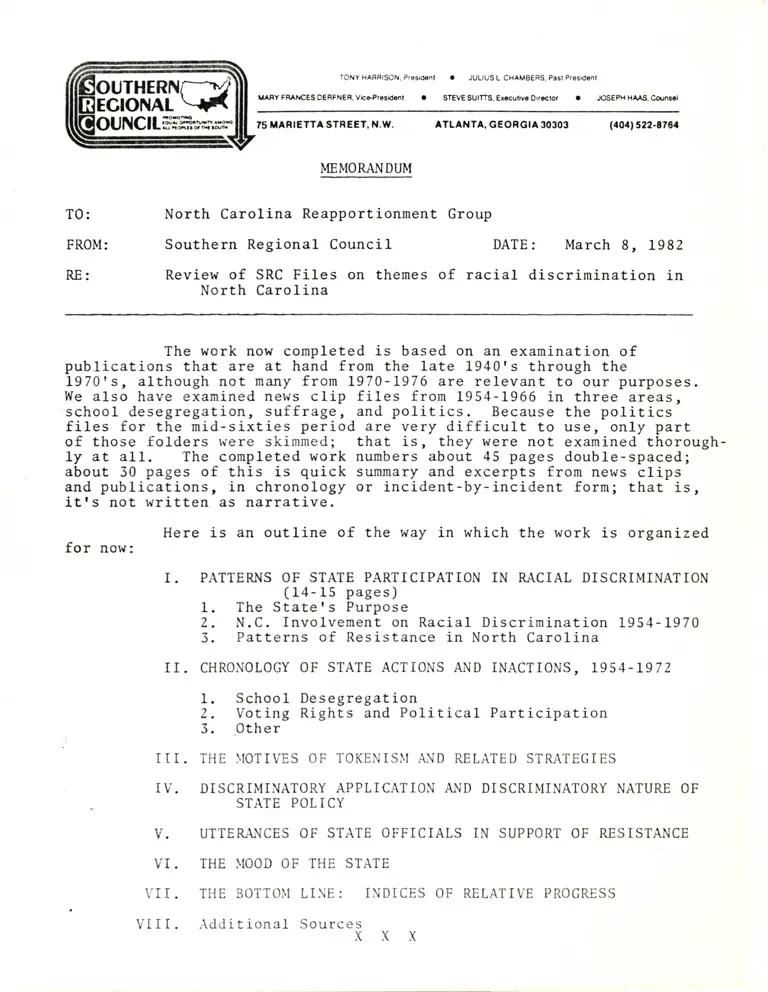 Memorandum from Southern Regional Counsel to North Carolina Reapportionment Group preview