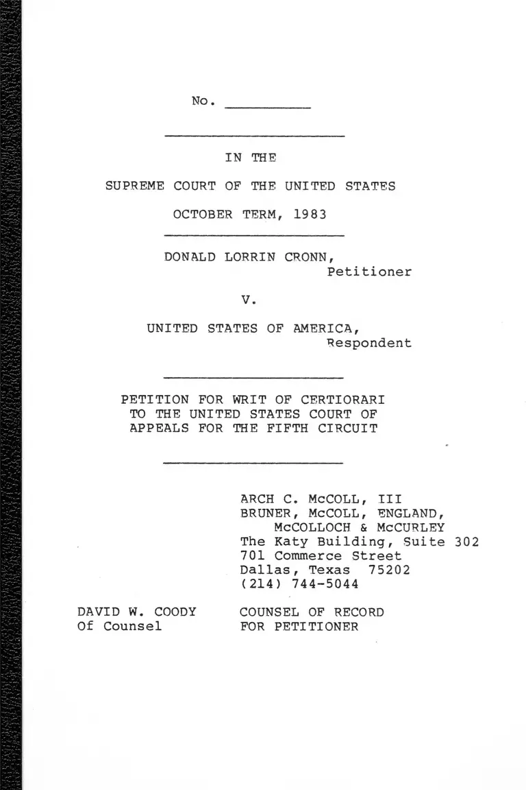 Cronn v. United States Petition for Writ of Certiorari to the US Court of Appeals for the Fifth Circuit preview
