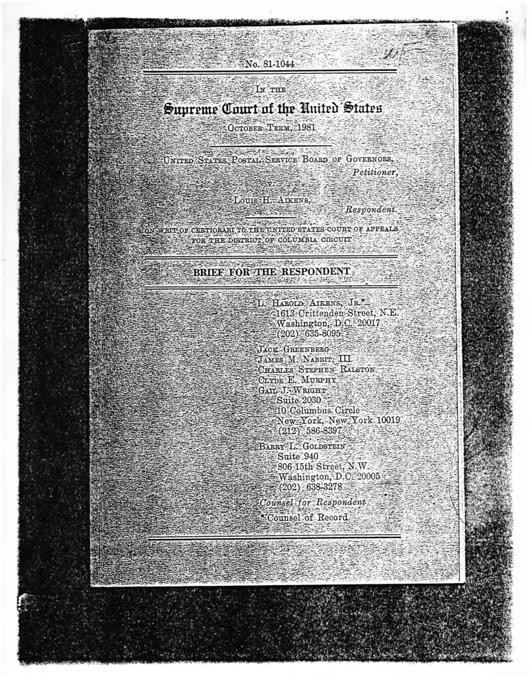 United States Postal Service Board of Governors v. Aikens Brief for Respondent preview