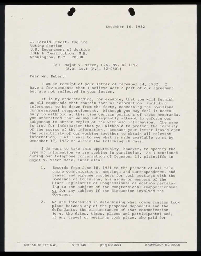 Correspondence from Guinier to Hebert (DOJ) preview