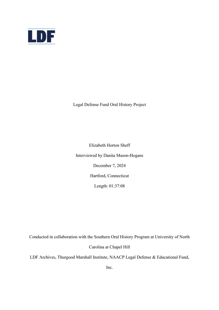 Elizabeth Horton Sheff Interview transcript preview