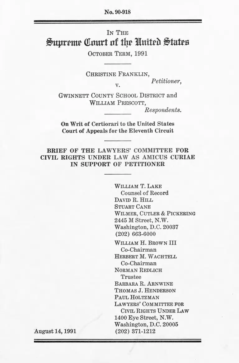 Franklin v. Gwinnett County School District Brief Amicus Curiae preview