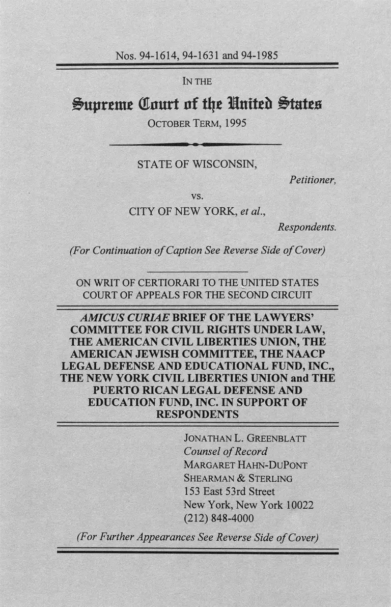 Wisconsin v. City of New York Brief Amicus Curiae in Support of Respondents preview