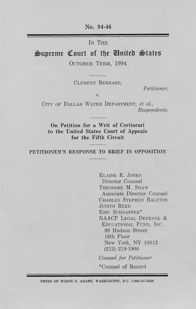 Bernard v. City of Dallas Water Department Petitioner's Response to Brief in Opposition preview