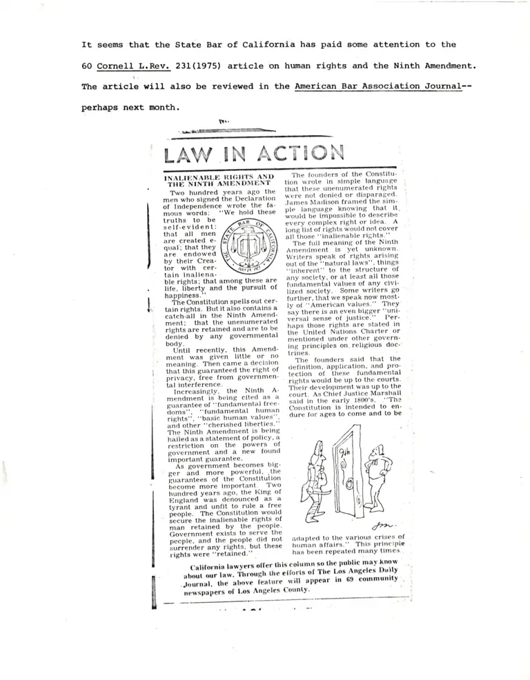 Inalienable Rights and the Ninth Amendment (Harvard Law Review) preview