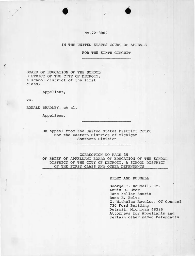 Defendant's Correction to Page 35 of Brief (Detroit Board of Education v. Bradley) preview