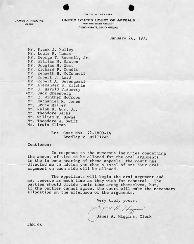 Letter from Higgins to All Counsel RE: Time Allotted for Oral Argument preview